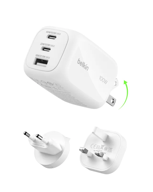 belkin-chargeur-secteur-gan-100w-3-ports-2x-usb-c-pd-pps-usb-a-fiches-ue-uk-us-p image 1