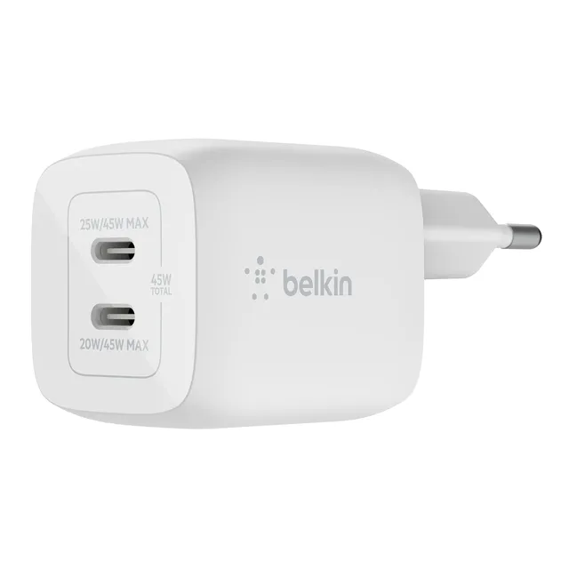 belkin-chargeur-secteur-double-port-usb-c-45-w-gan-power-delivery-3-0-avec-pps-p image 1