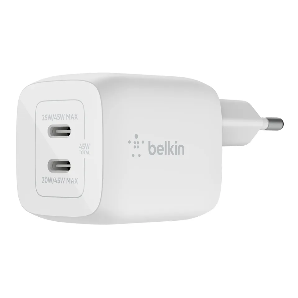 belkin-chargeur-secteur-double-port-usb-c-45-w-gan-power-delivery-3-0-avec-pps-p image 1