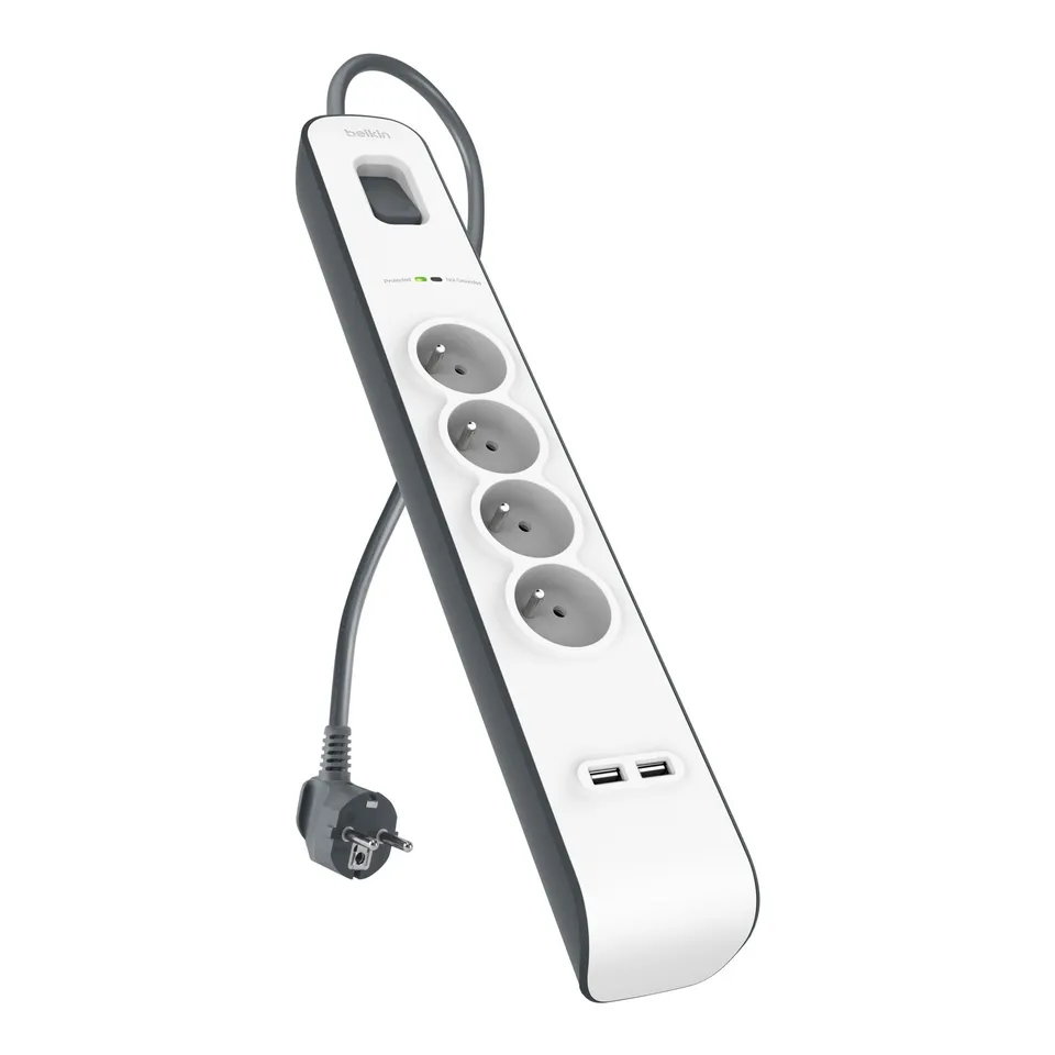 belkin-parafoudre-4-prises-avec-2-ports-usb-525-joules-cordon-de-2-m-blanc-bsv40 image 1