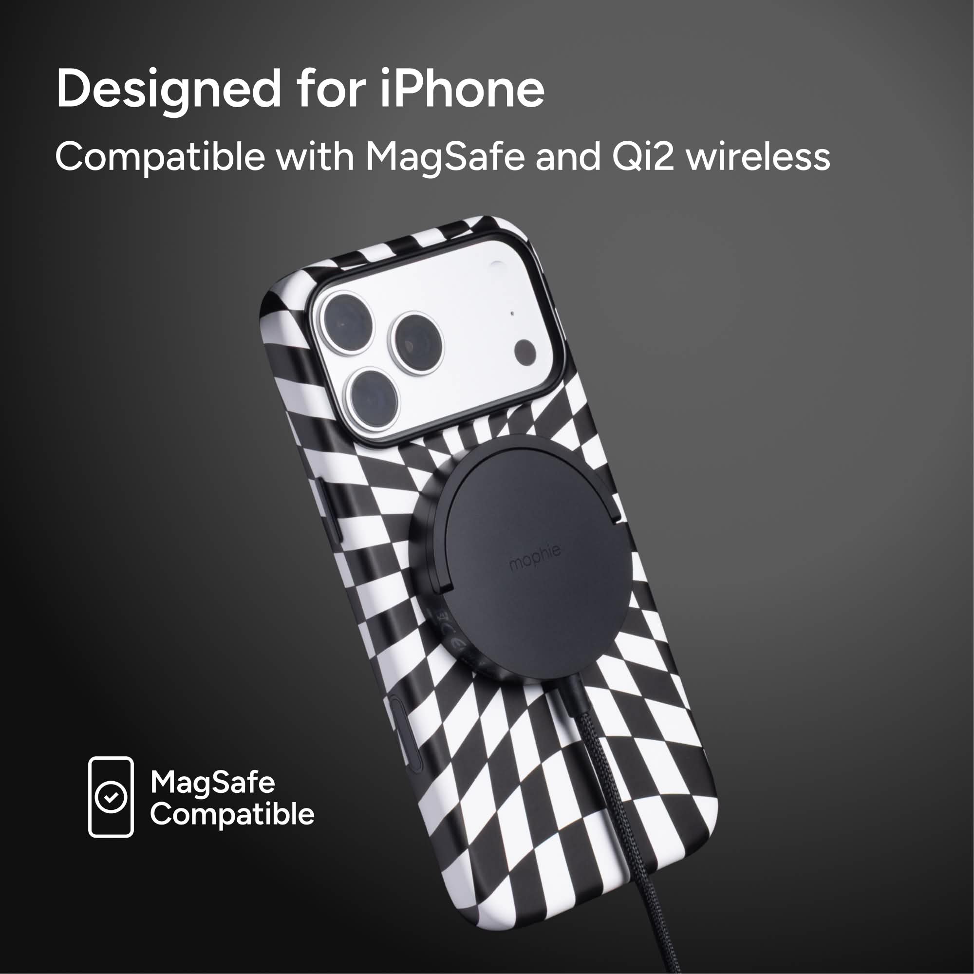 mophie-optical-check-coque-iphone-damier-compatible-magsafe-avec-boutons-de-cont image 3