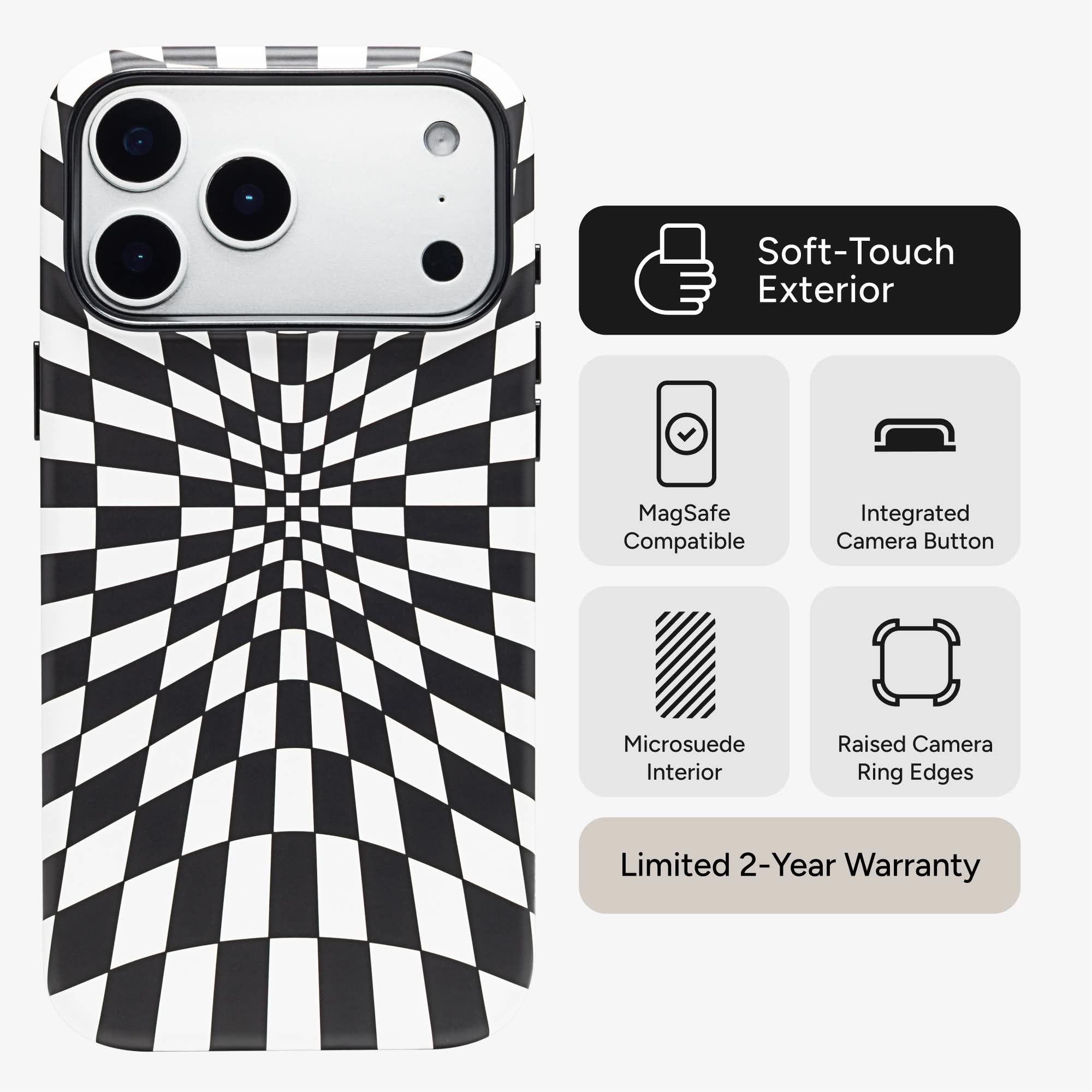 mophie-optical-check-coque-iphone-damier-compatible-magsafe-avec-boutons-de-cont image 2