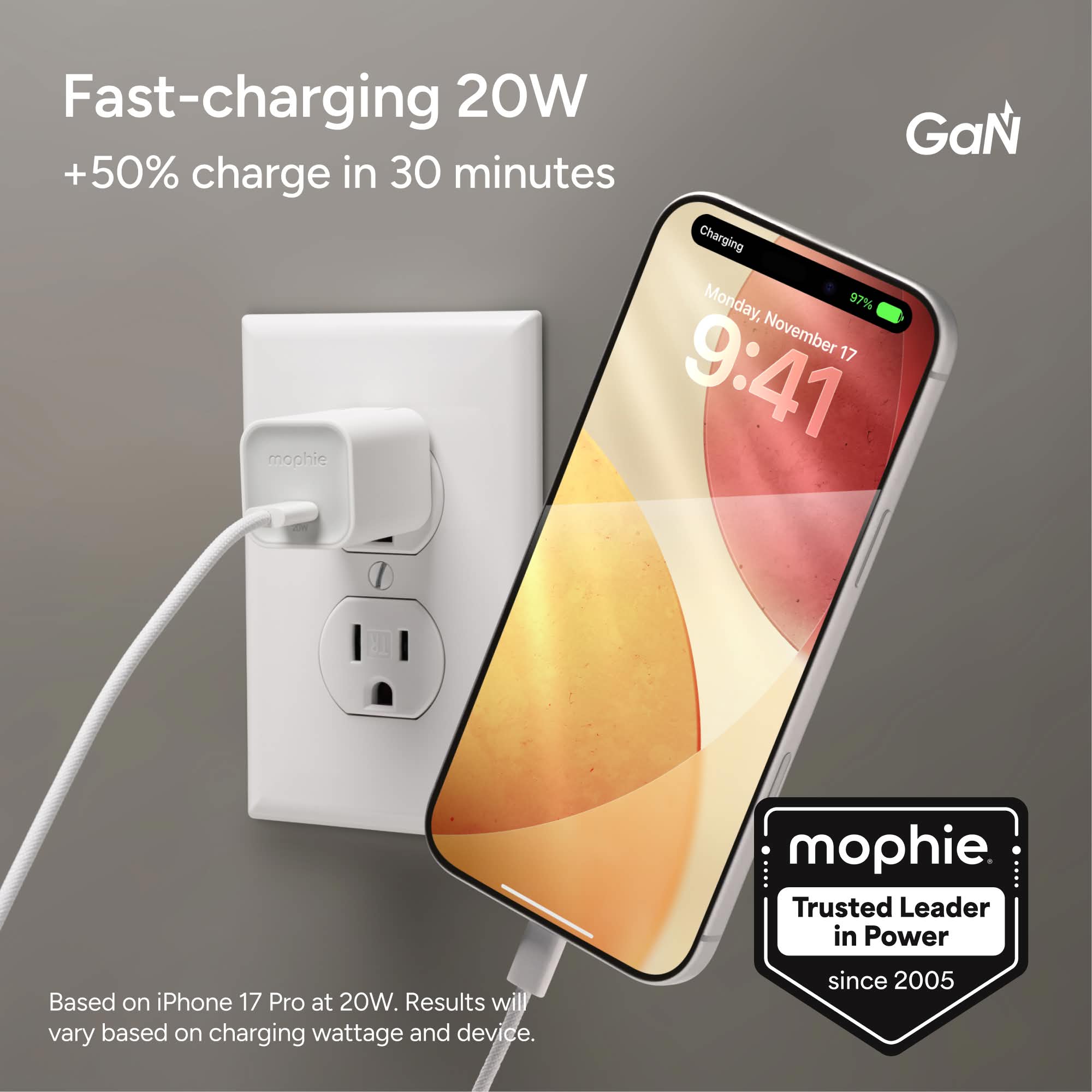 mophie-speedport-20w-chargeur-mural-usb-c-gan-compact-charge-rapide-20w image 2