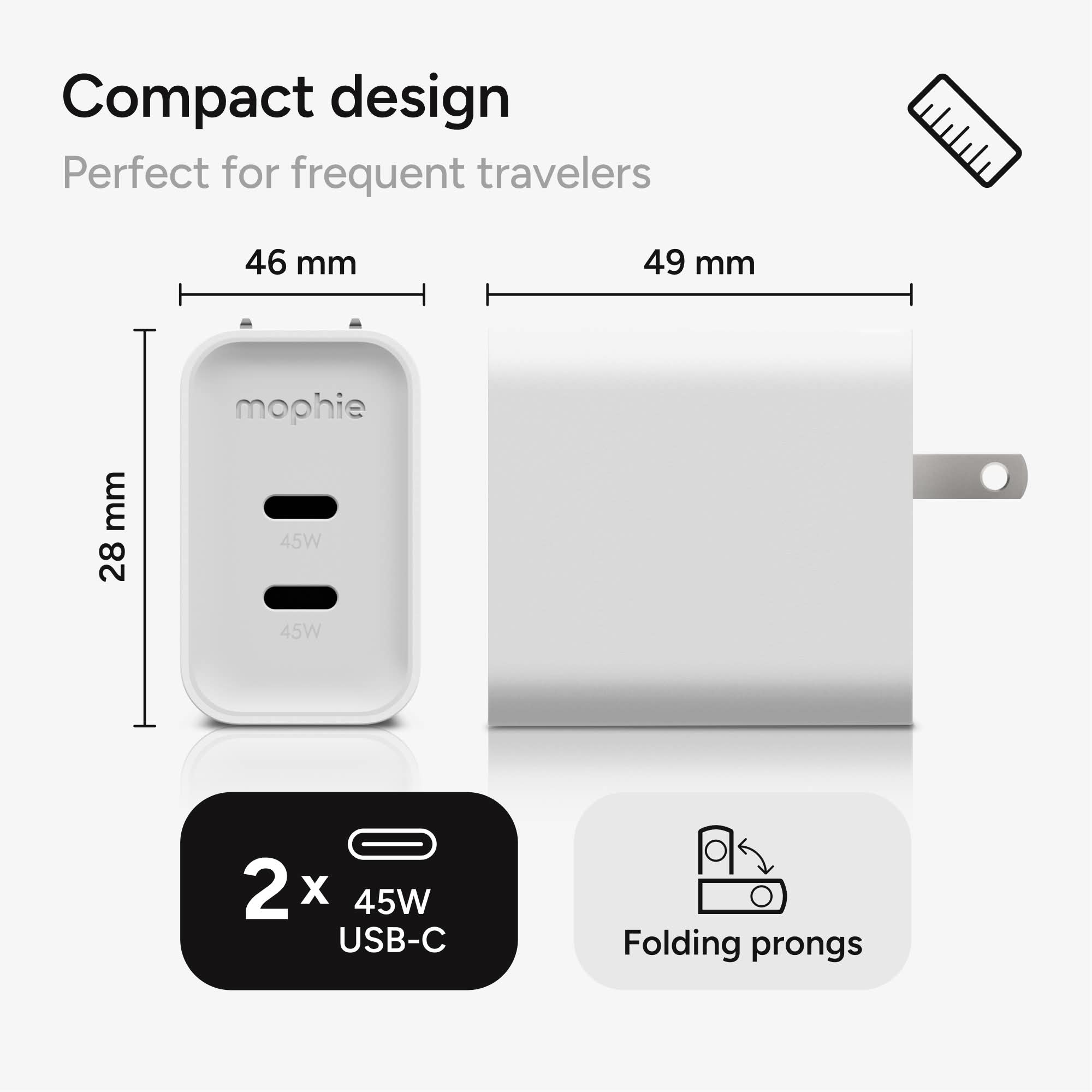 mophie-speedport-45w-chargeur-mural-gan-double-usb-c-compact image 4