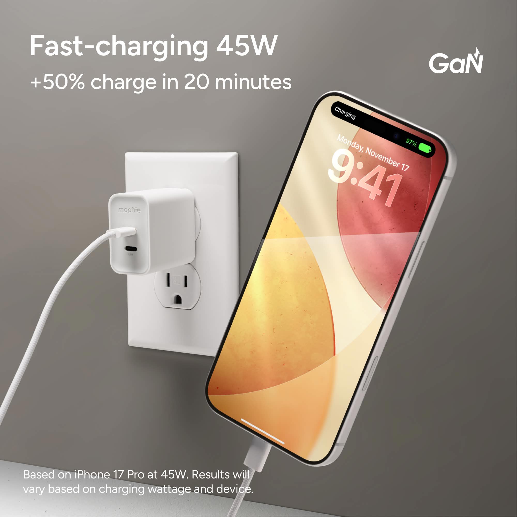 mophie-speedport-45w-chargeur-mural-gan-double-usb-c-compact image 3
