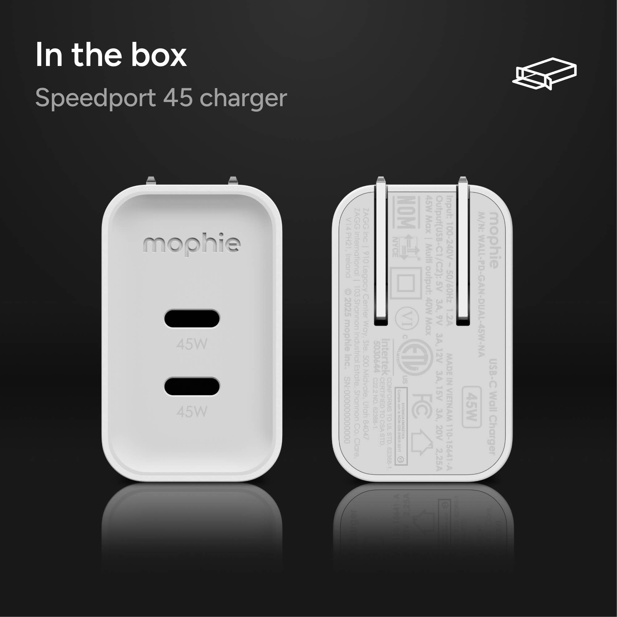 mophie-speedport-45w-chargeur-mural-gan-double-usb-c-compact image 6
