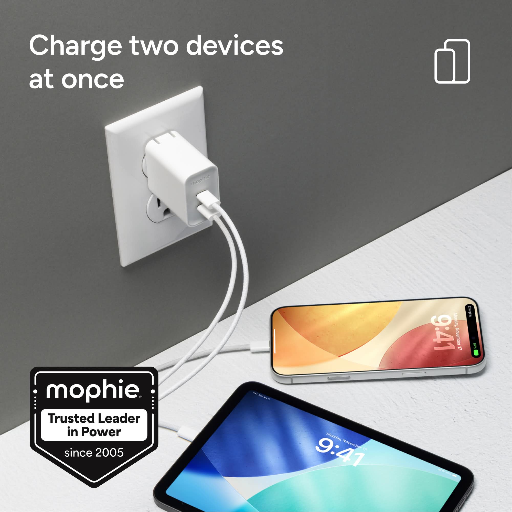 mophie-speedport-45w-chargeur-mural-gan-double-usb-c-compact image 2