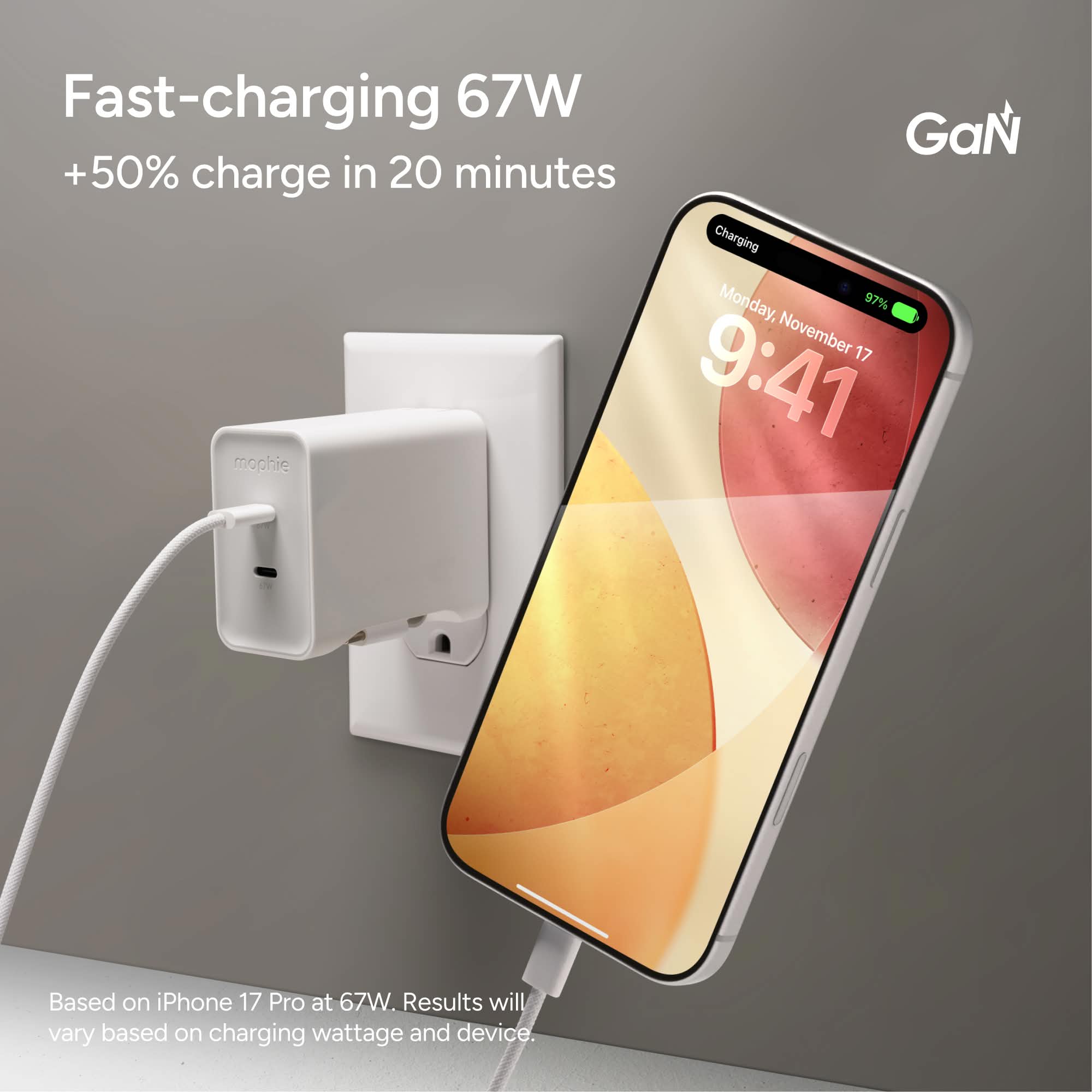 mophie-speedport-67w-chargeur-secteur-gan-avec-2-ports-usb-c-et-c-ble-r-tractabl image 3