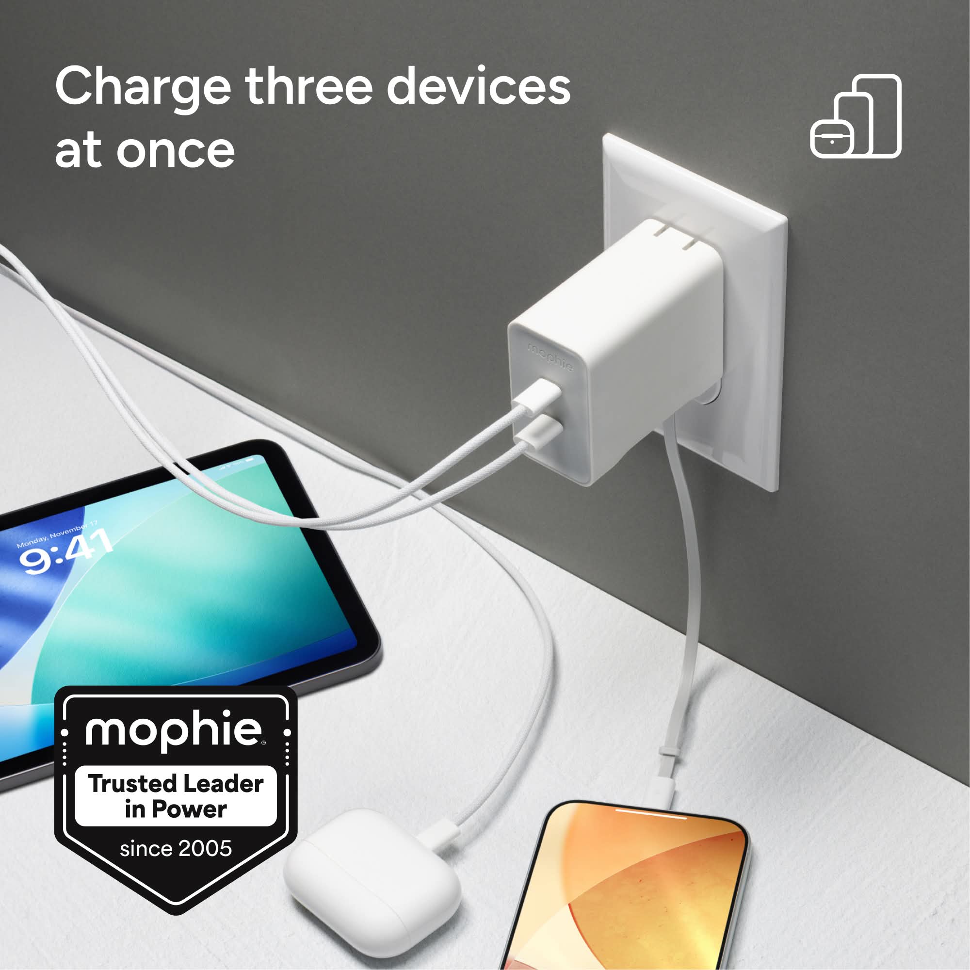 mophie-speedport-67w-chargeur-secteur-gan-avec-2-ports-usb-c-et-c-ble-r-tractabl image 2