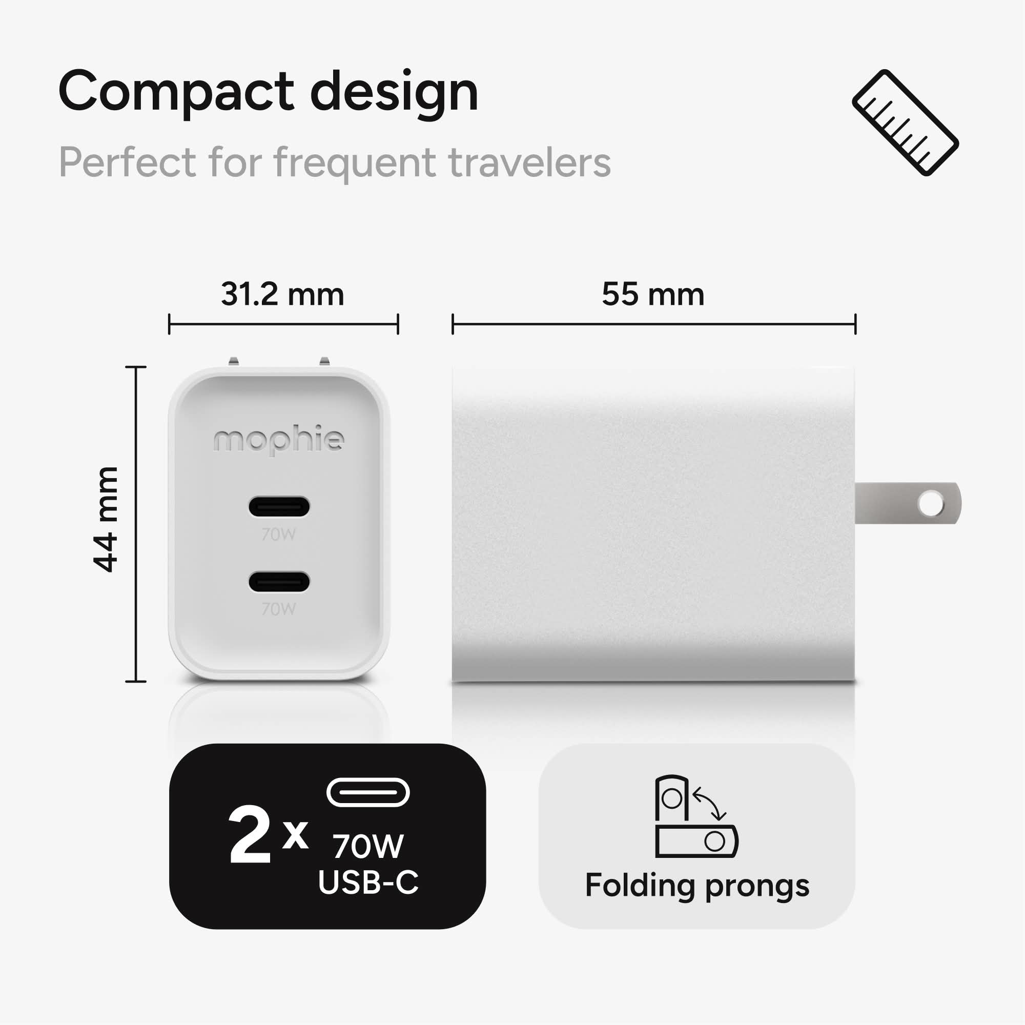mophie-speedport-70w-chargeur-mural-2-ports-usb-c-gan-jusqu-70w-pour-macbook-pro image 4