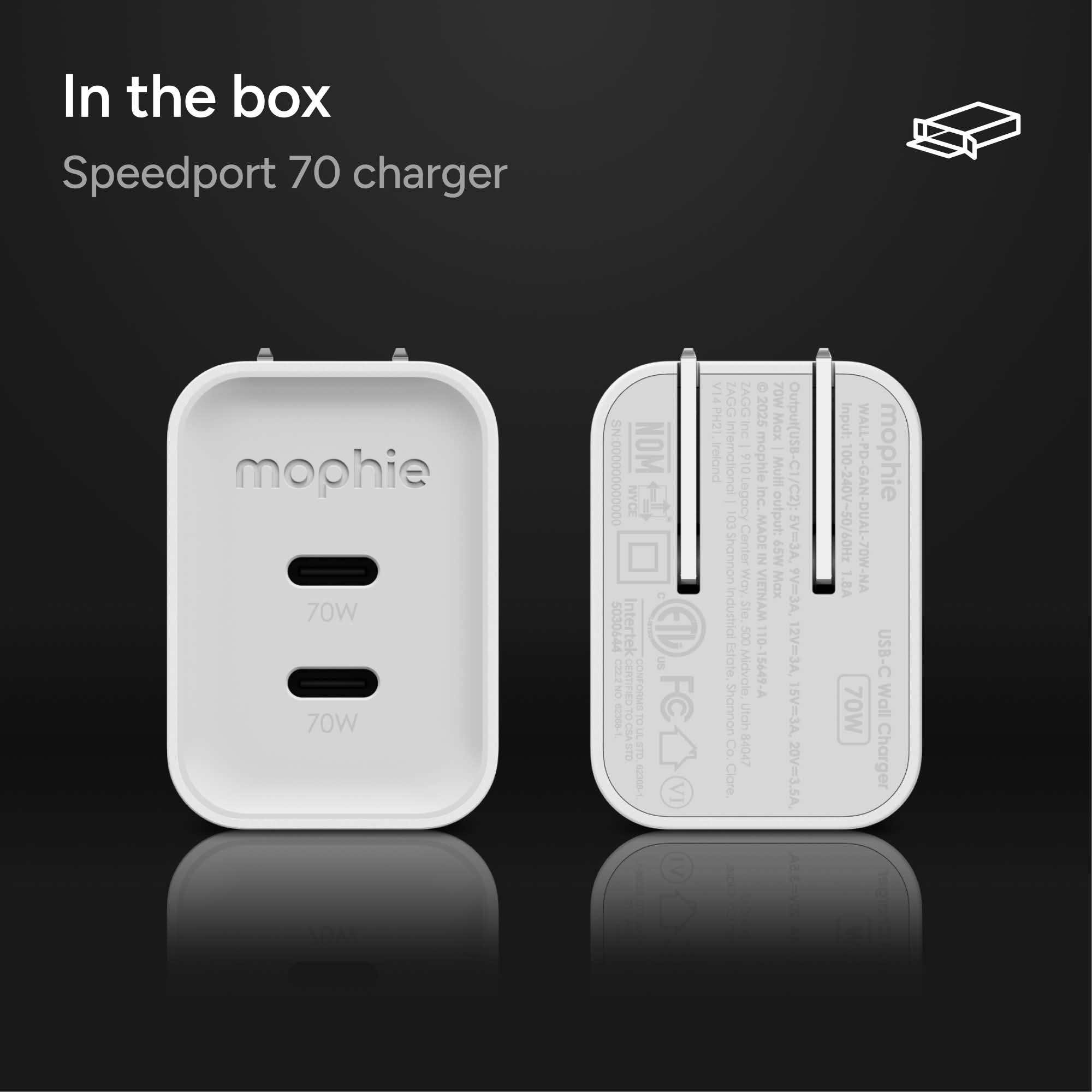 mophie-speedport-70w-chargeur-mural-2-ports-usb-c-gan-jusqu-70w-pour-macbook-pro image 6