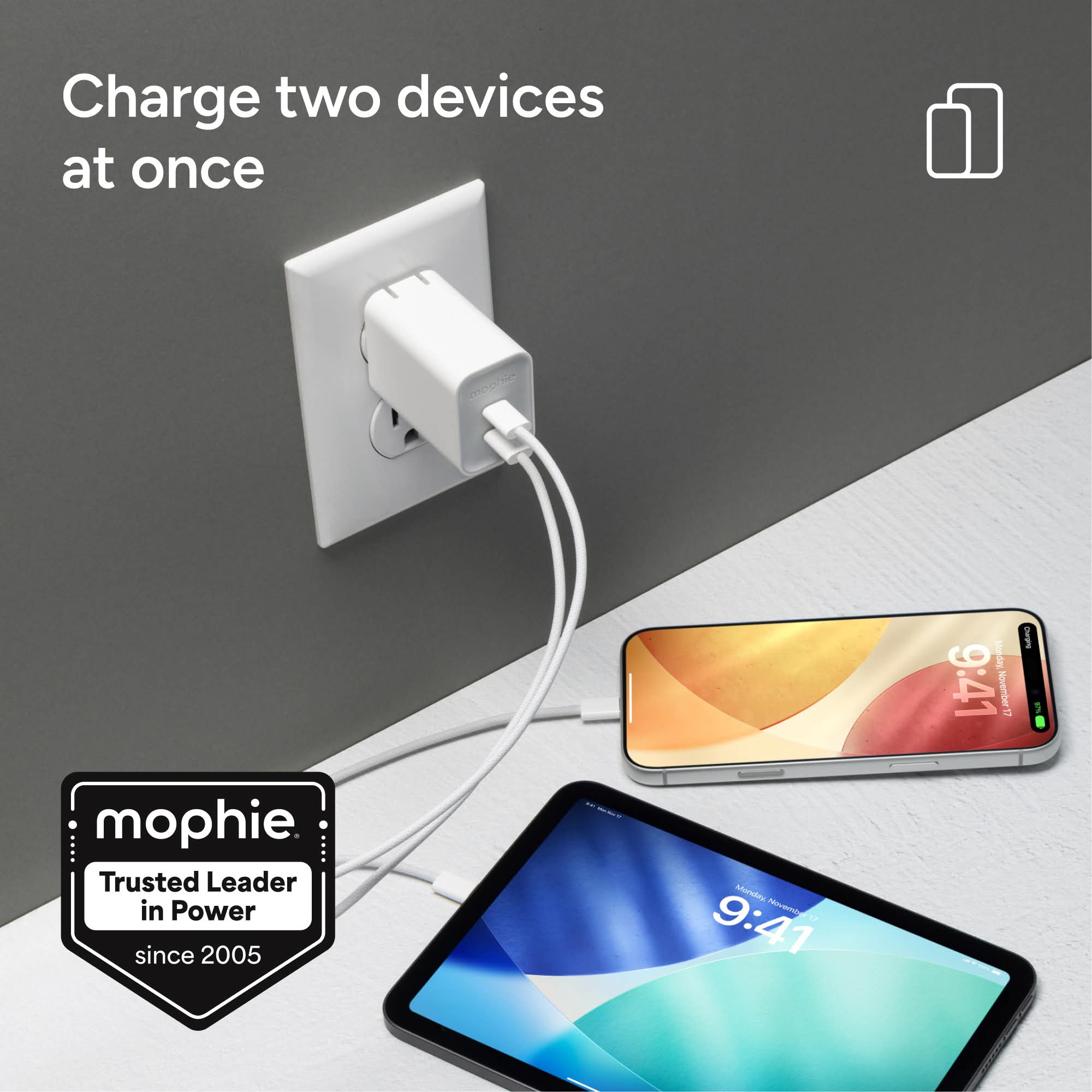 mophie-speedport-70w-chargeur-mural-2-ports-usb-c-gan-jusqu-70w-pour-macbook-pro image 2