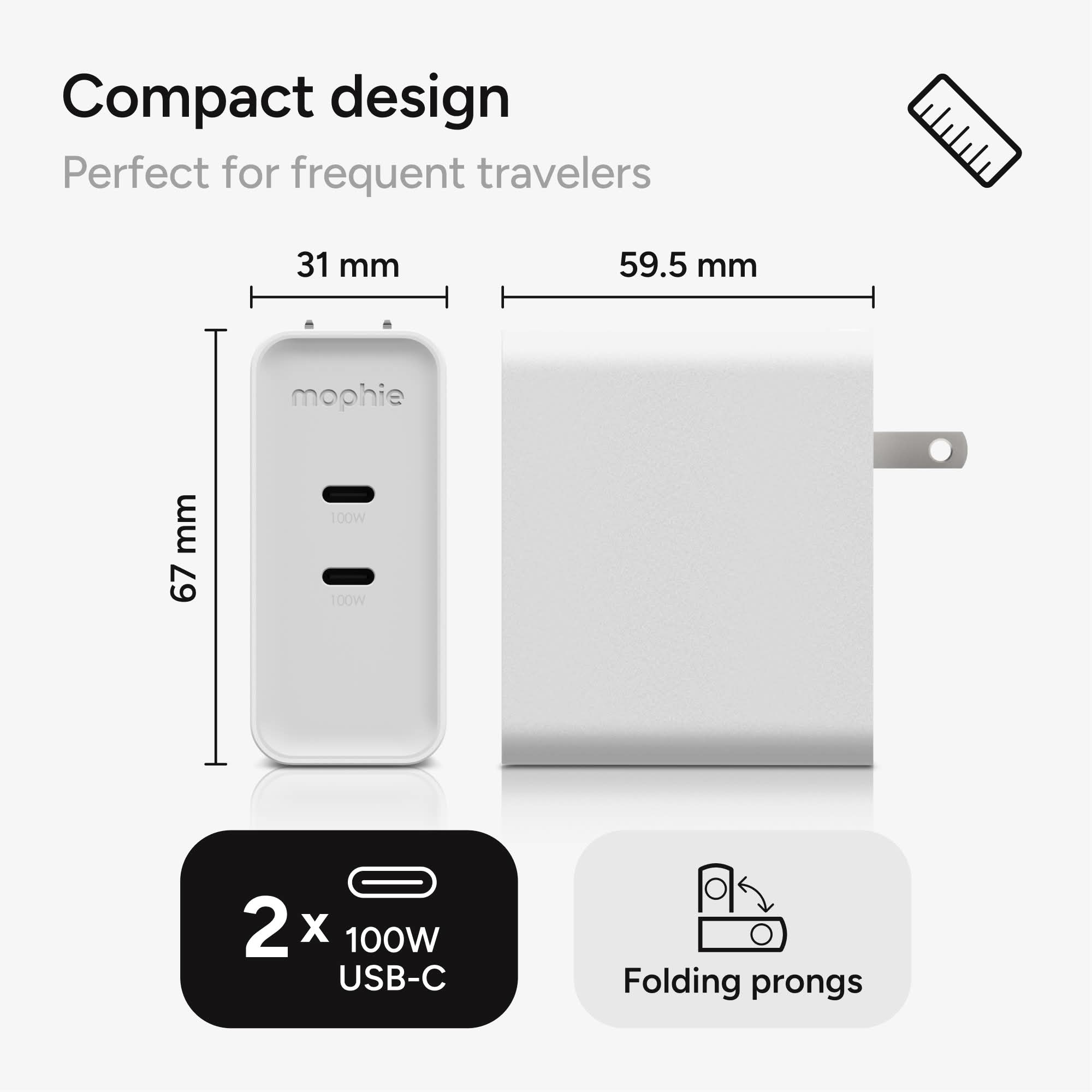 mophie-speedport-100w-chargeur-mural-gan-2-ports-usb-c-jusqu-100w image 4