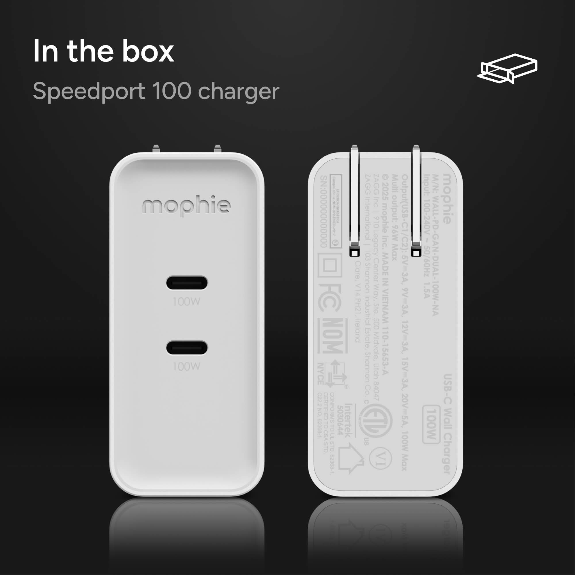 mophie-speedport-100w-chargeur-mural-gan-2-ports-usb-c-jusqu-100w image 6
