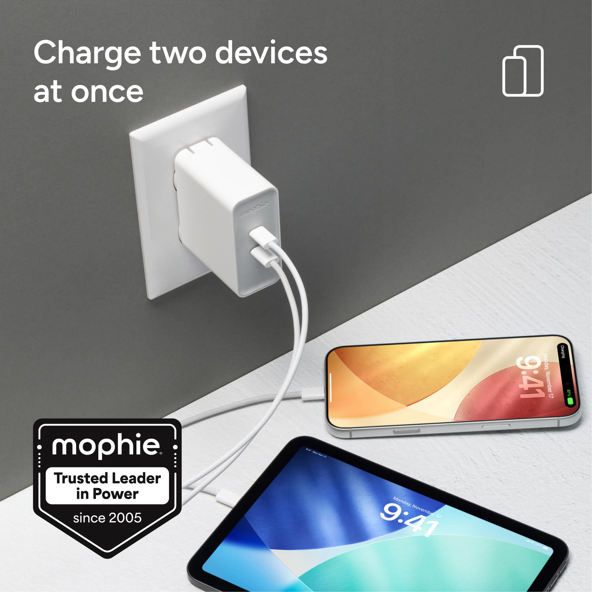 mophie-speedport-100w-chargeur-mural-gan-2-ports-usb-c-jusqu-100w image 2