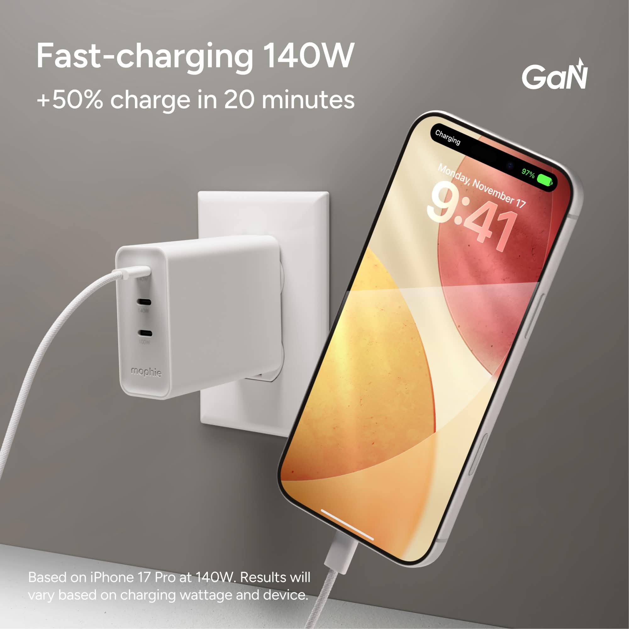 mophie-speedport-140w-chargeur-mural-3-ports-usb-c-gan-jusqu-140w-pour-macbook-p image 3