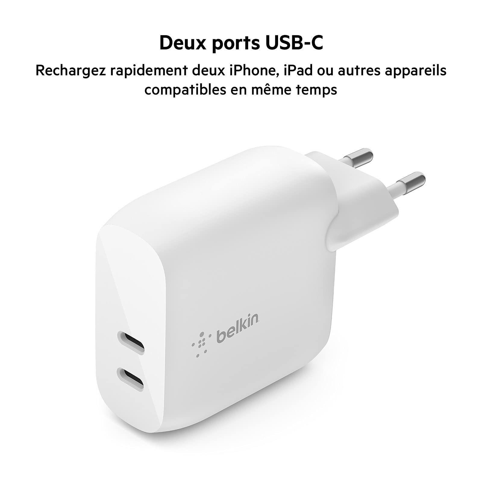belkin-chargeur-secteur-usb-c-pd-40-w-double-port-2-x-usb-c-power-delivery-20-w- image 2