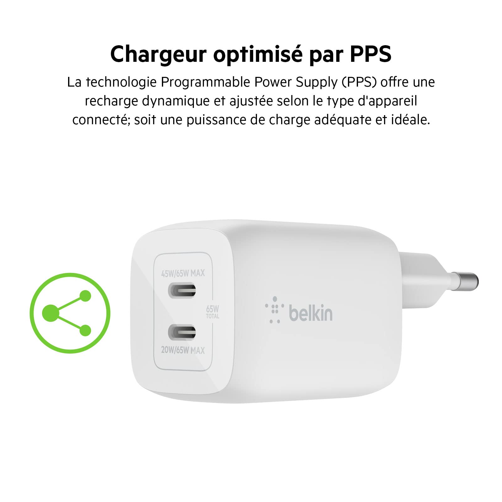 belkin-boost-charge-pro-adaptateur-secteur-gan-65w-double-port-usb-c-pd-3-0-et-p image 6