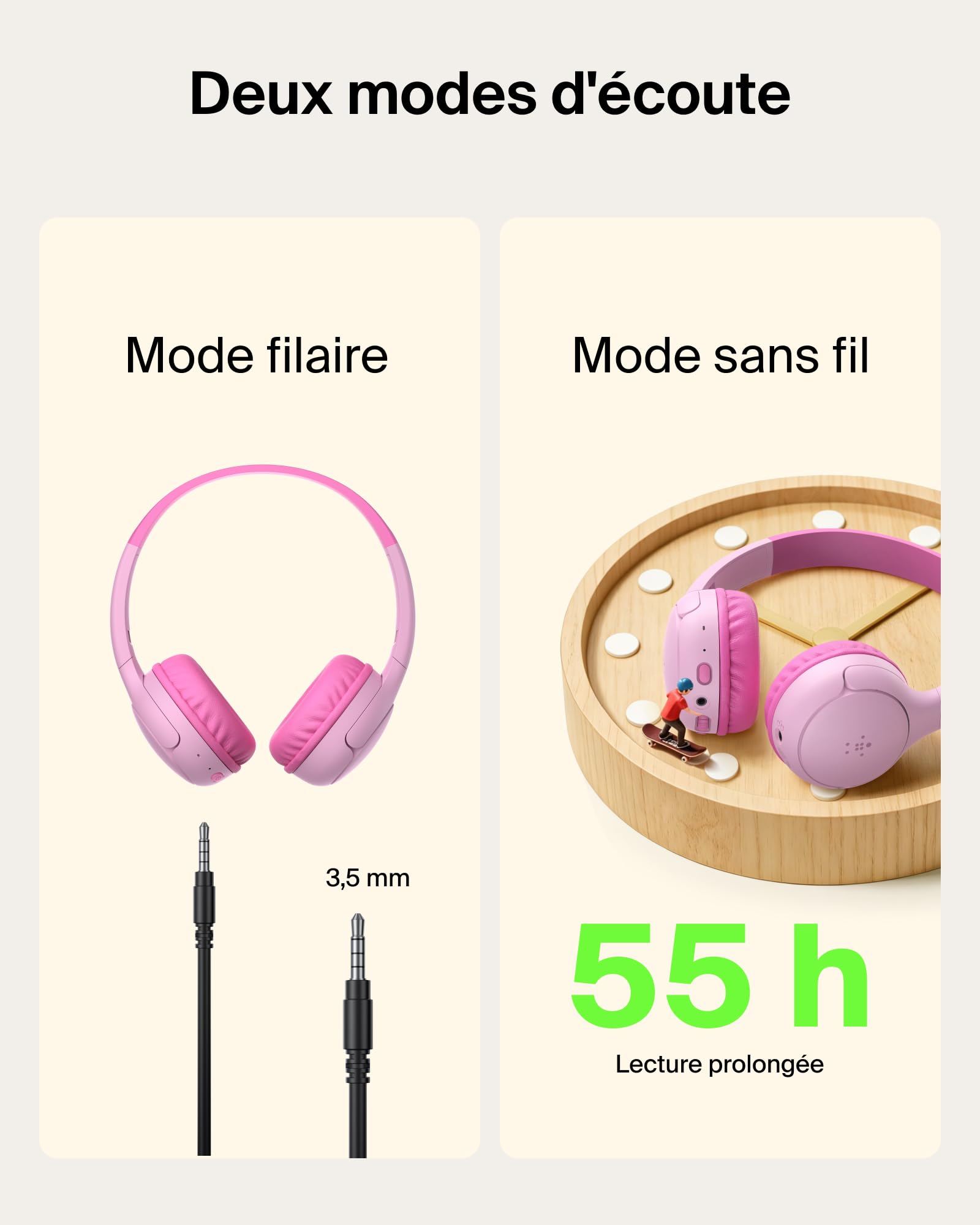 belkin-soundform-mini-2-casque-sans-fil-bluetooth-pour-enfants-rose-55-h-d-auton image 4