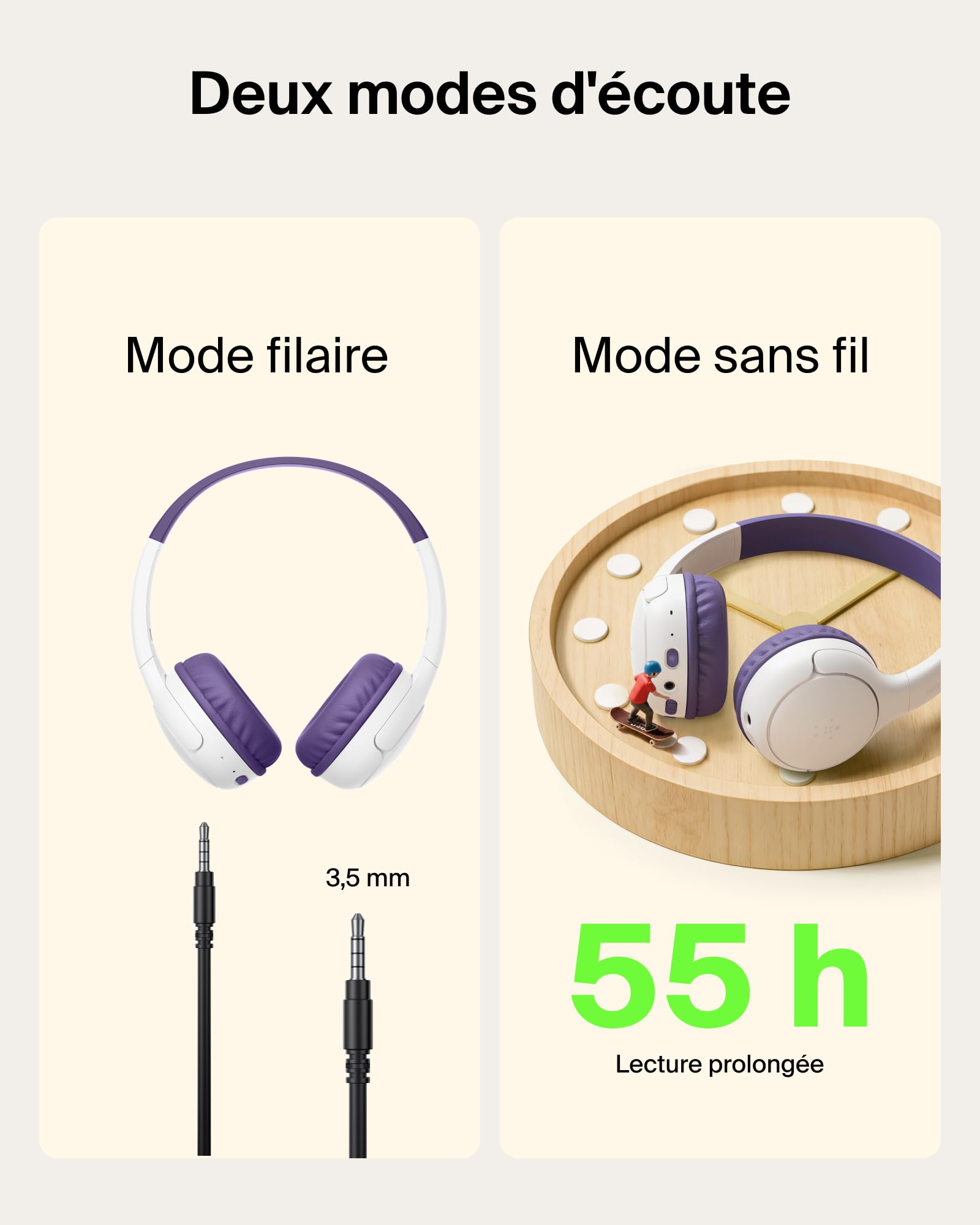 belkin-soundform-mini-2-casque-sans-fil-bluetooth-pour-enfants-violet-55-h-d-aut image 4