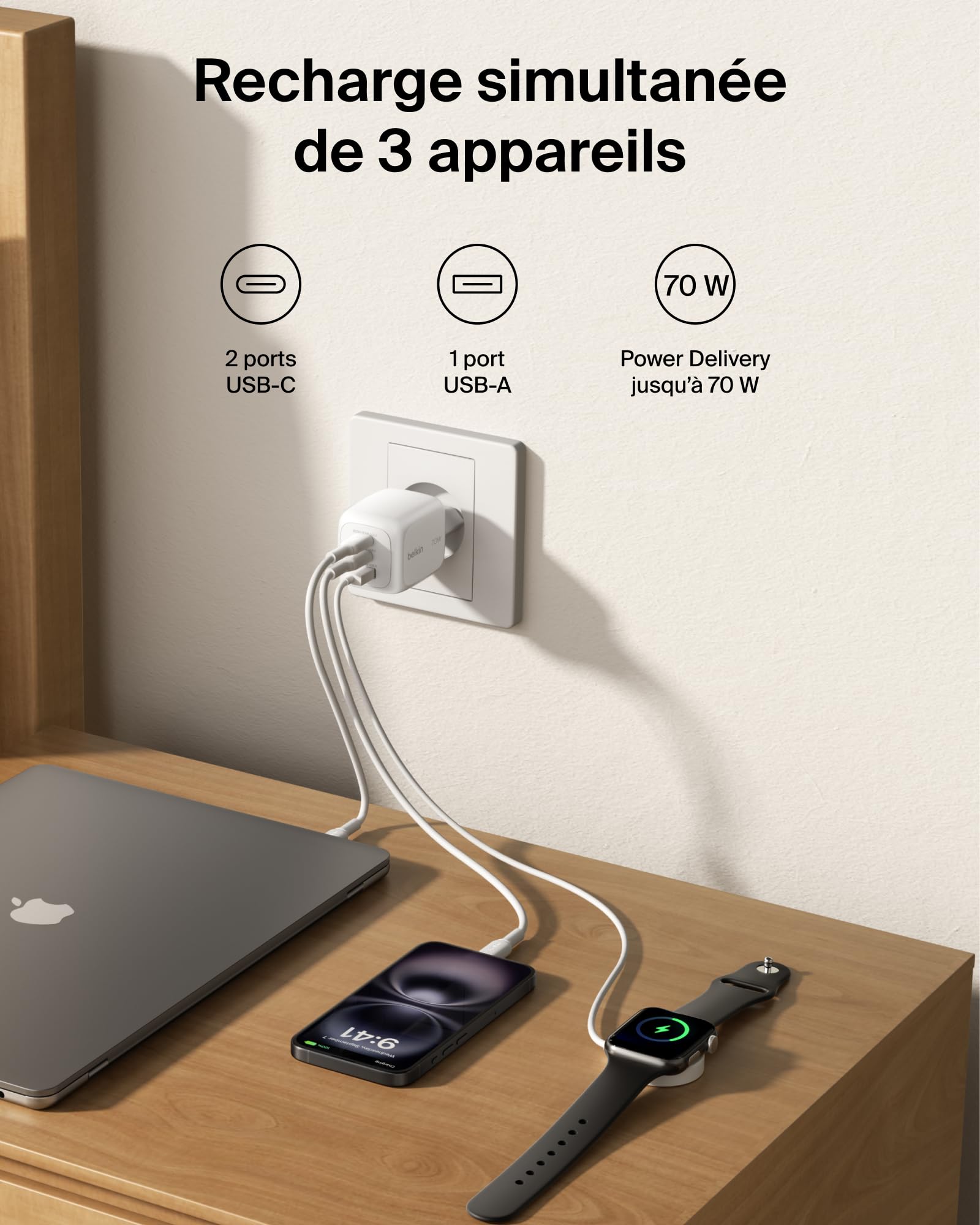 belkin-chargeur-gan-70w-3-ports-2-usb-c-pd-pps-usb-a-avec-fiches-ue-r-u-u-rechar image 2