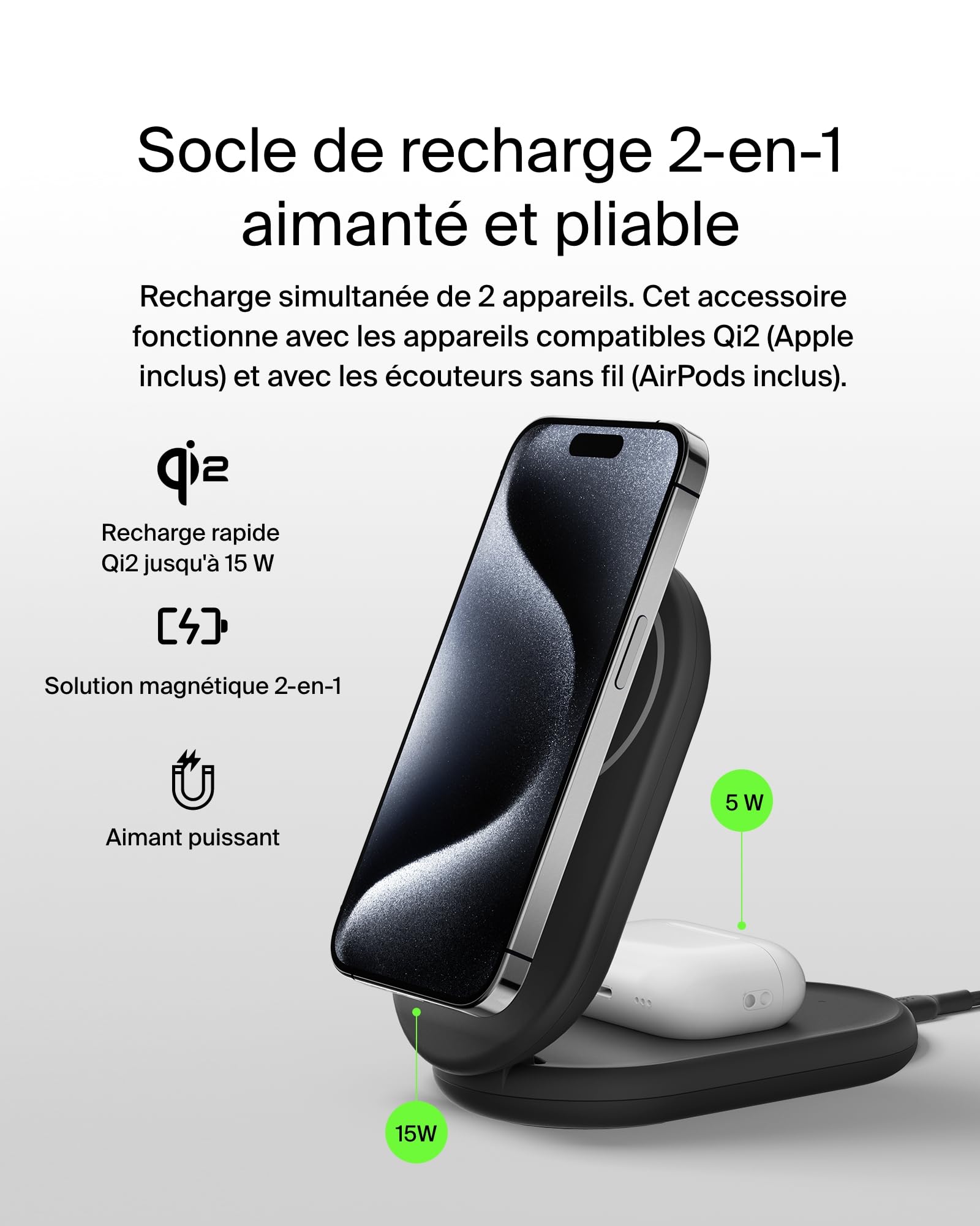 belkin-boostcharge-socle-de-recharge-2-en-1-aimant-et-pliable-qi2-15w-compatible image 2