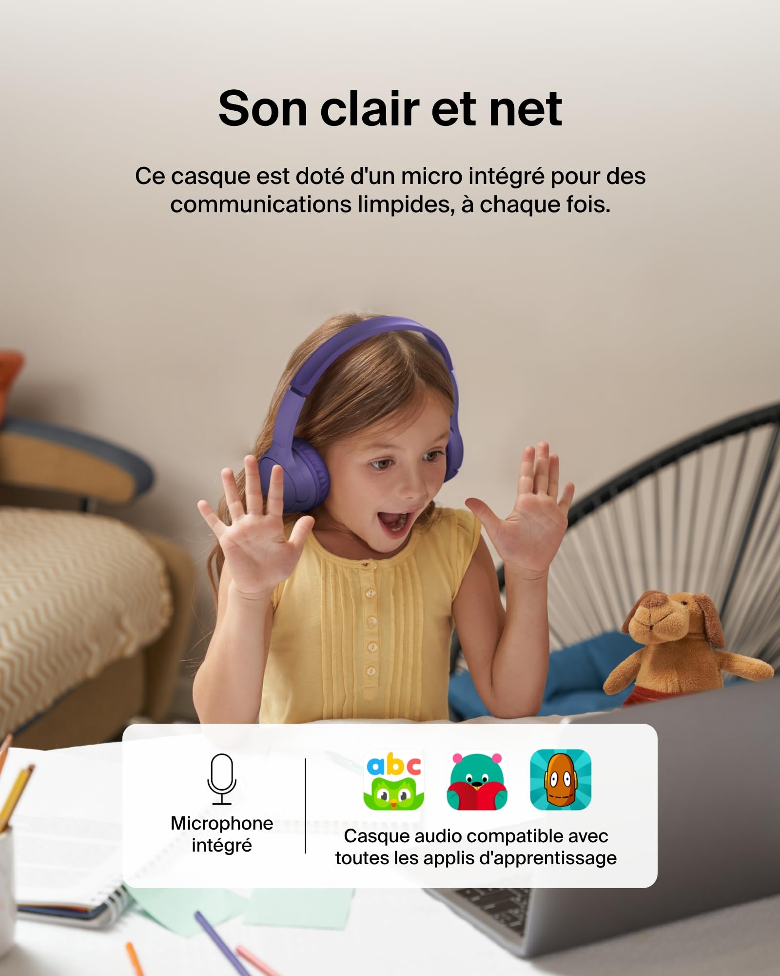 belkin-soundform-mini-casque-audio-sans-fil-enfant-bluetooth-5-3-micro-30-h-85-d image 6
