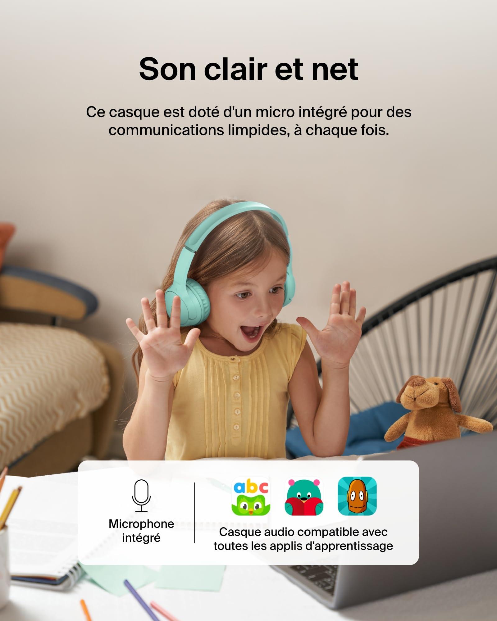 belkin-soundform-mini-casque-audio-sans-fil-enfant-bluetooth-5-3-micro-30-h-85-d-2 image 6