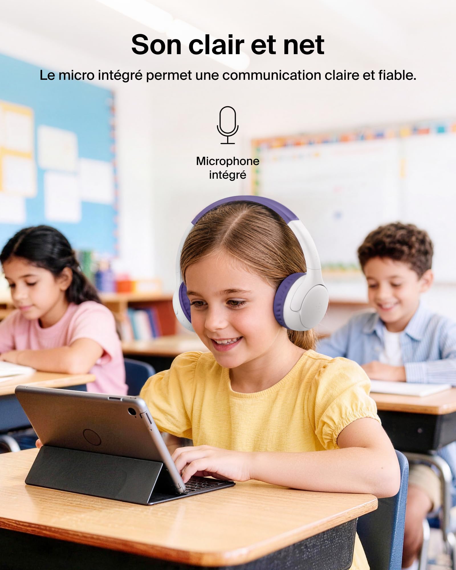 belkin-soundform-mini-2-casque-sans-fil-bluetooth-pour-enfants-violet-55-h-d-aut image 7
