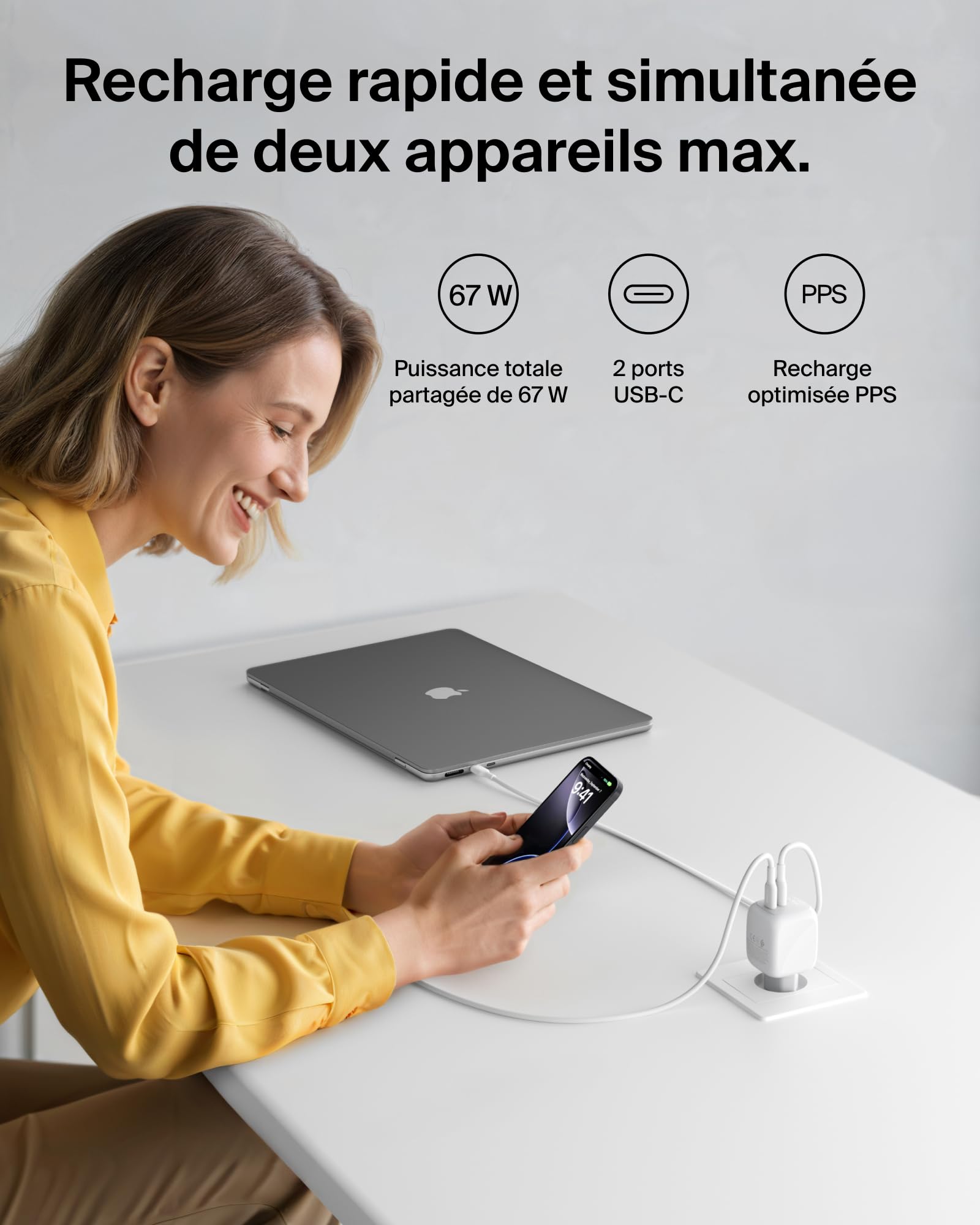 belkin-boostcharge-pro-chargeur-gan-usb-c-67-w-2-ports-pd-3-1-recharge-rapide-ma image 2