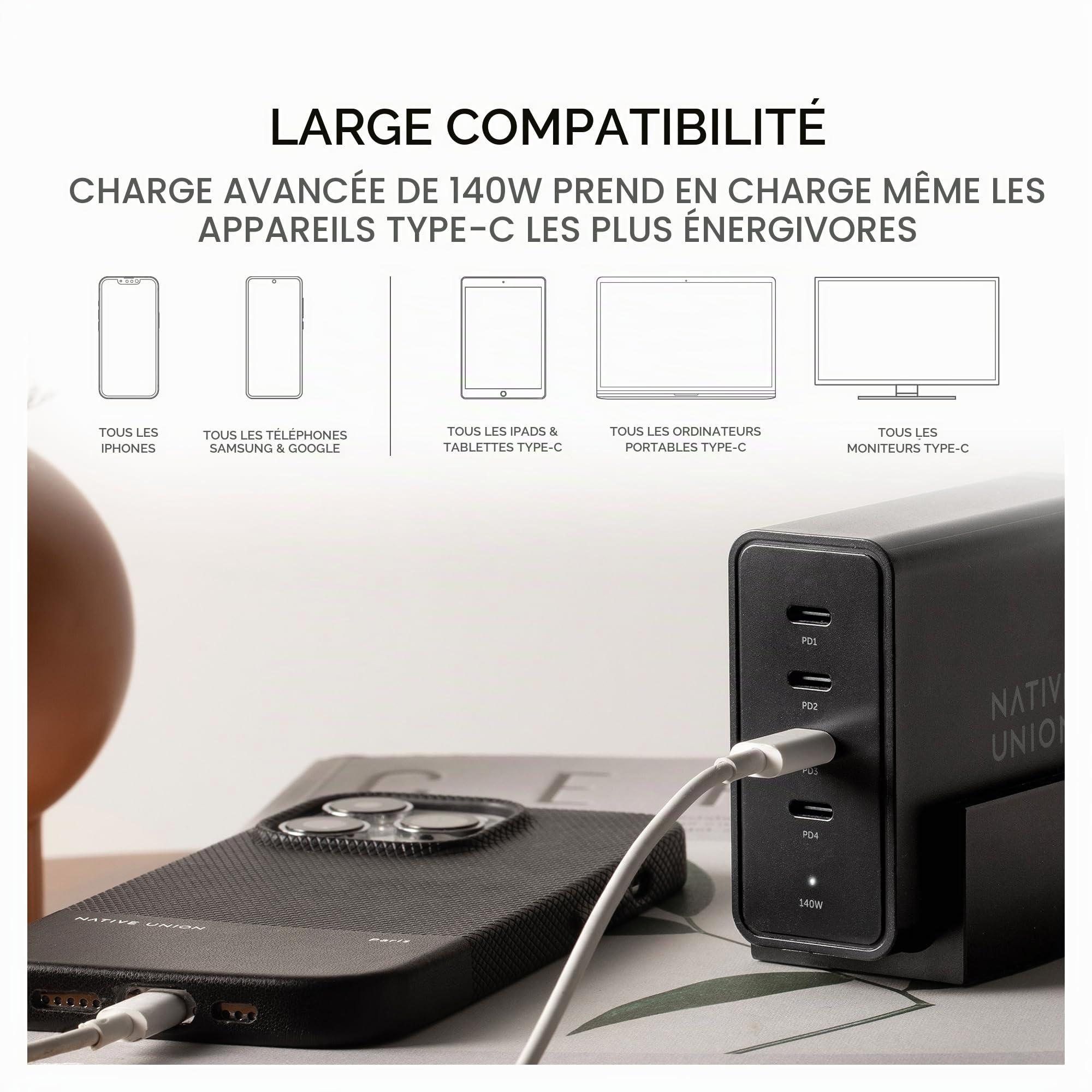 native-union-fast-gan-charger-pd-140w-station-de-charge-bureau-4-ports-usb-c-pow image 5