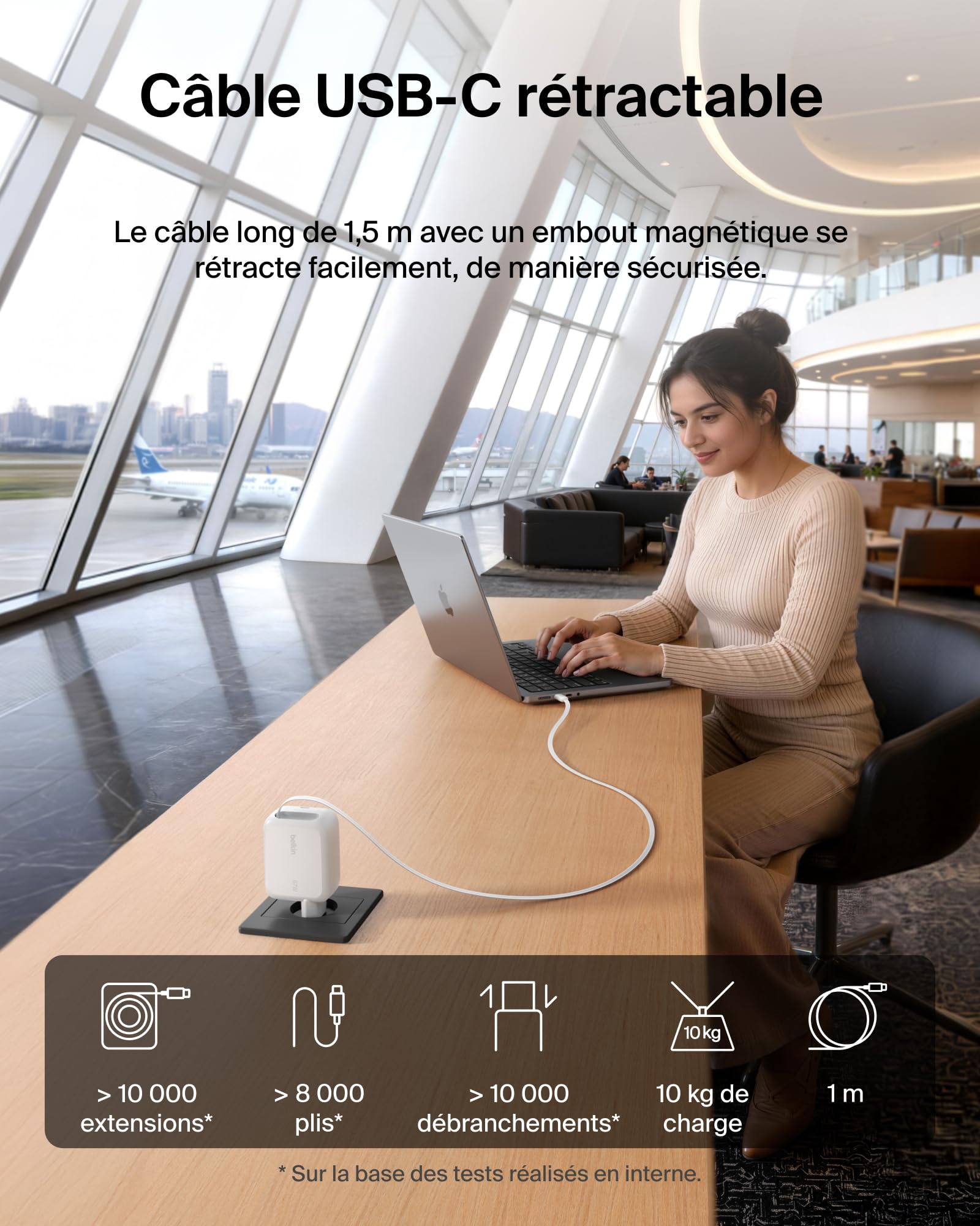 belkin-ultracharge-chargeur-gan-usb-c-45-w-avec-c-ble-r-tractable-80-cm-et-port- image 3