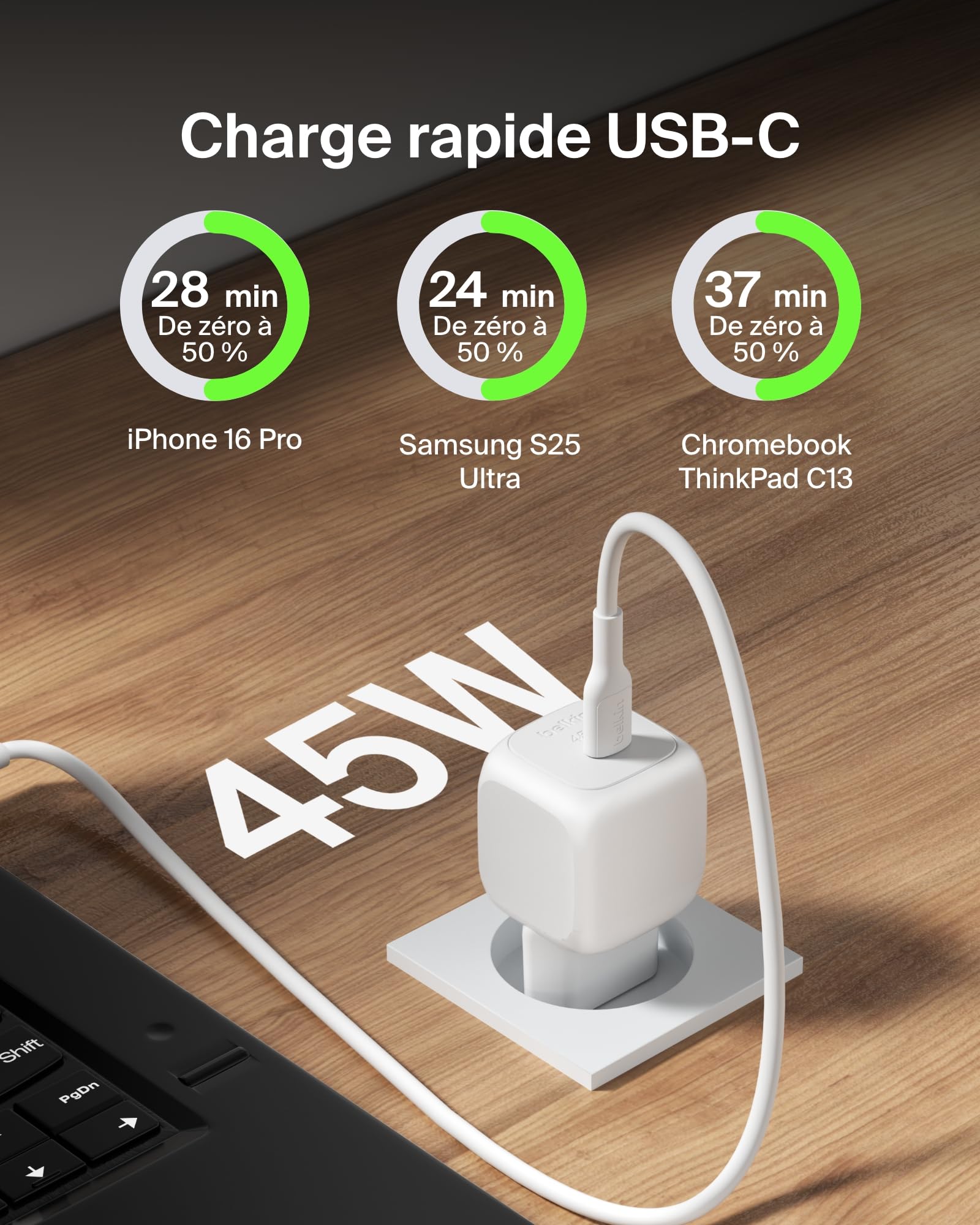 belkin-boostcharge-chargeur-secteur-compact-45w-usb-c-pd-3-1-recharge-rapide-iph image 2