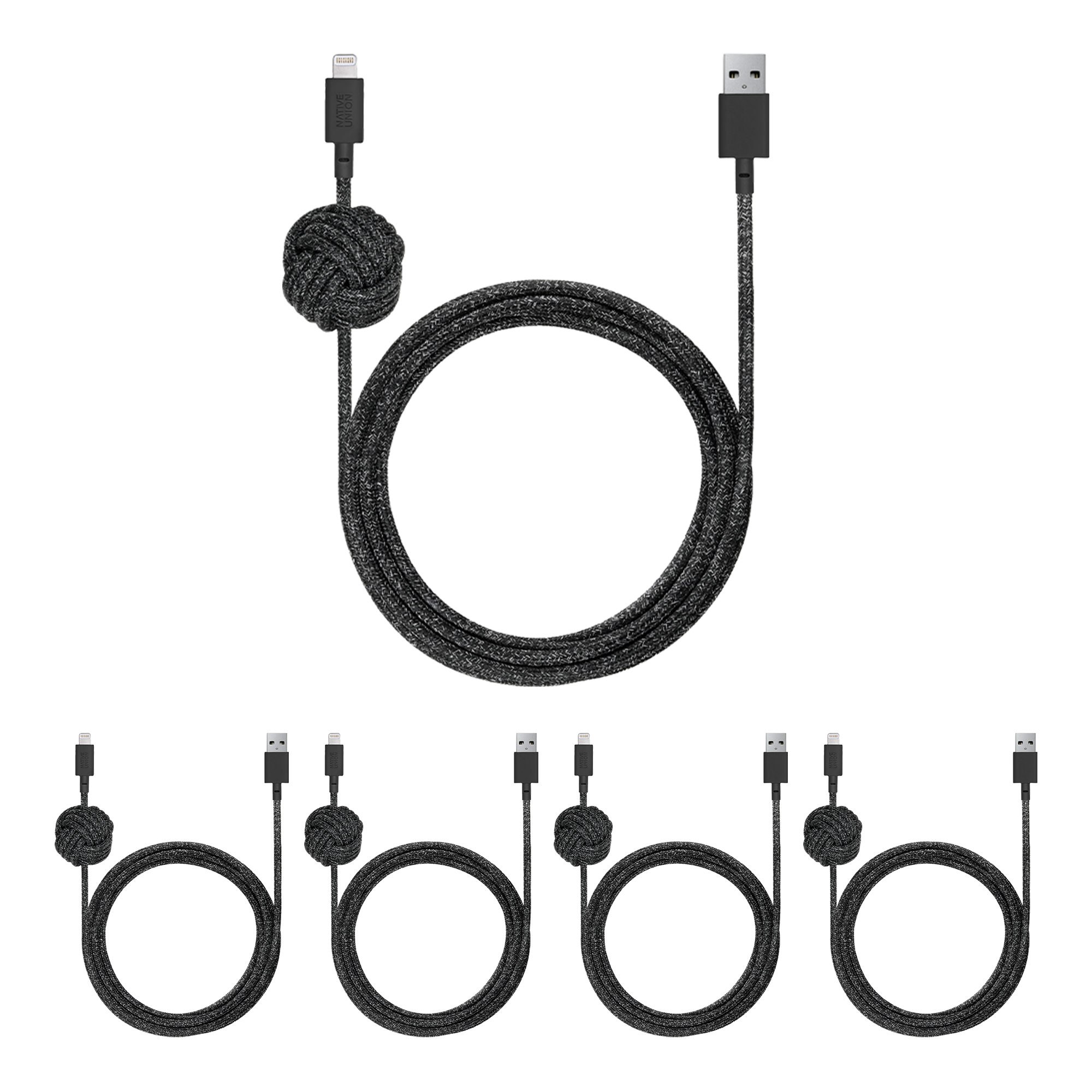 native-union-night-cable-usb-a-vers-lightning-pack-de-5-c-bles-mfi-3-m-avec-n-ud image 1