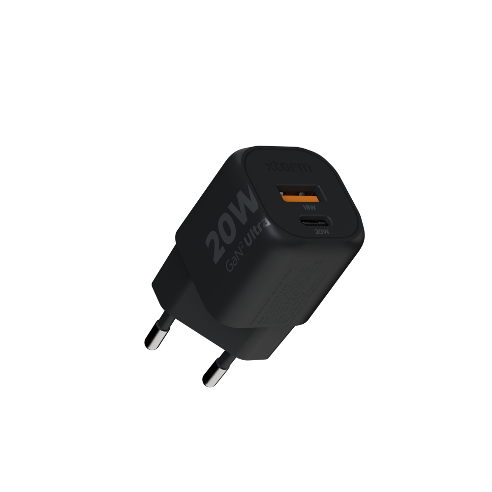 xtorm-gan-ultra-20w-chargeur-secteur-double-port-usb-a-usb-c-noir-plastique-recy image 1